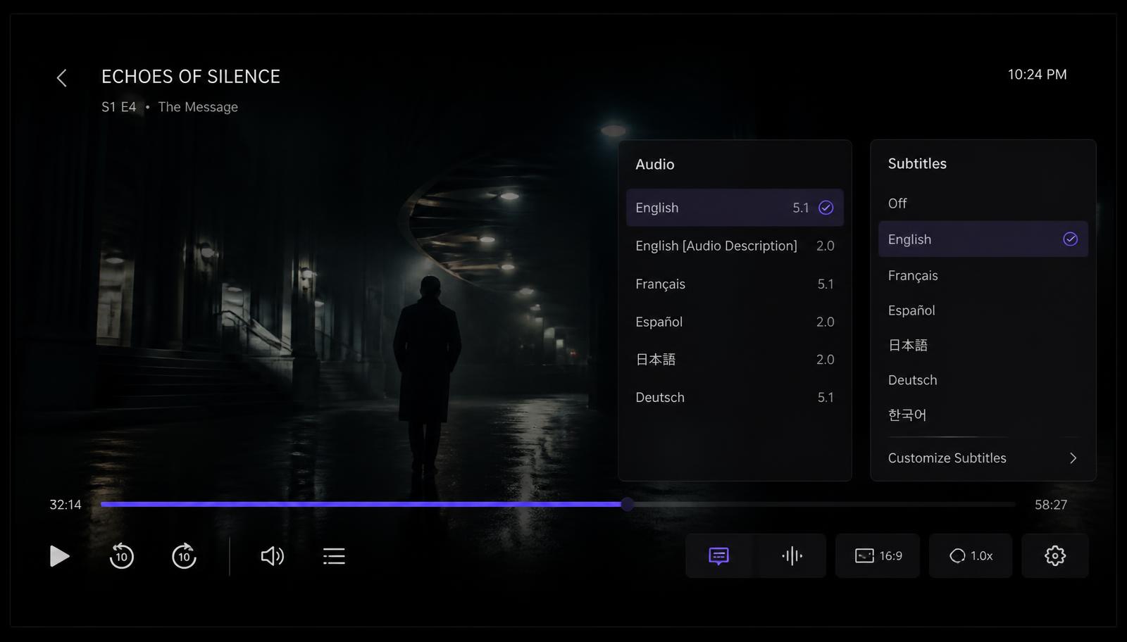 Lecteur vidéo VYRO Premium avec sélection des pistes audio et sous-titres